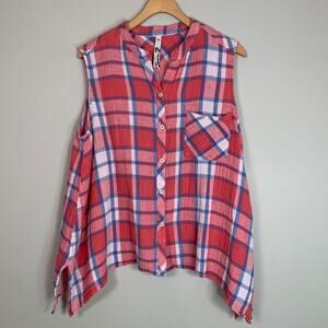 Seven Plaid Sleeveless Lightweight‎ Button Up Shirt Western Women's Size XL